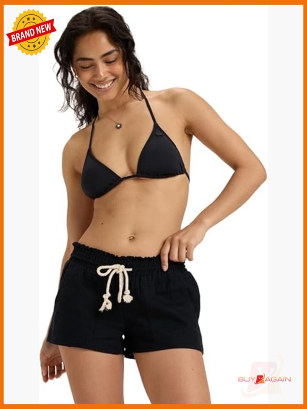 Linen Blend Beach Short with Drawstring Elastic Waist